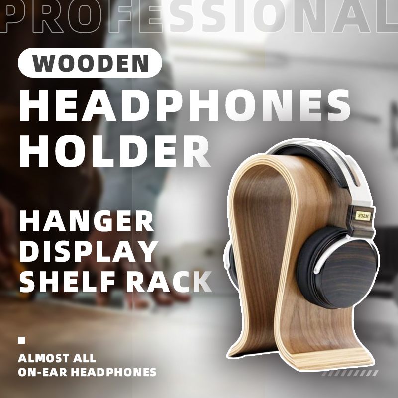 Headphone Stand Desk - Wooden Headphones Holder Desk Rack for