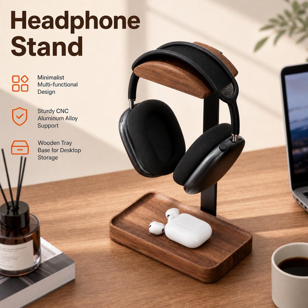 Walnut Headphone Stand Stores  - огляд і ціна Headphone Stand Desk